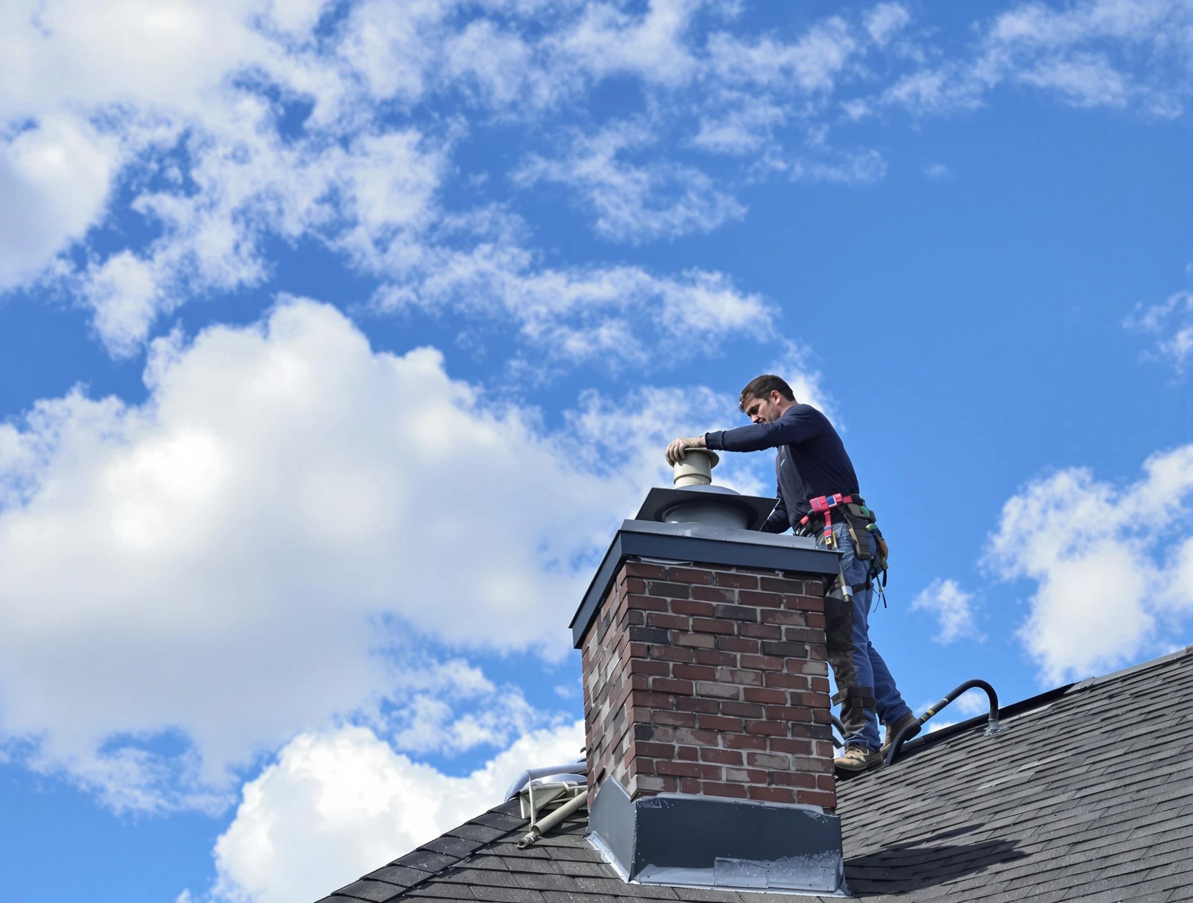 Mansfield Chimney Sweep installing a sturdy chimney cap in Mansfield, MA