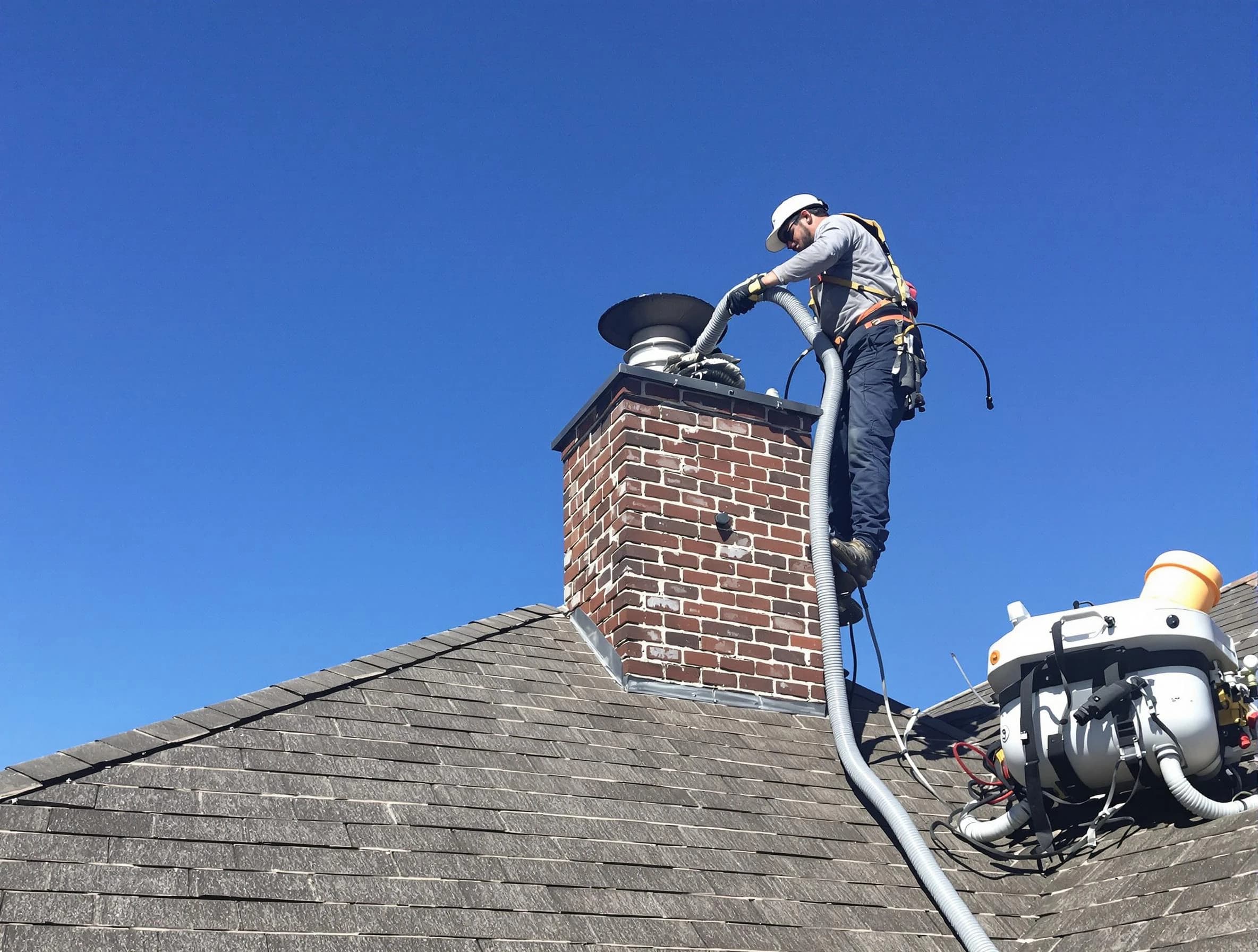Dedicated Mansfield Chimney Sweep team member cleaning a chimney in Mansfield, MA