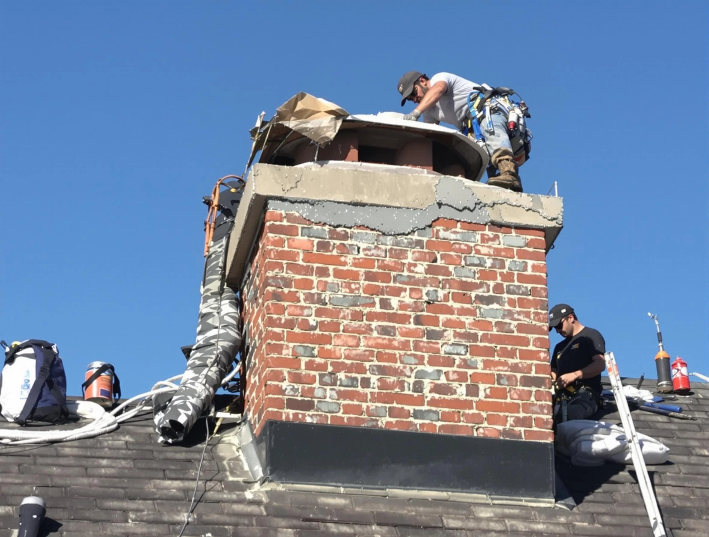 Mansfield Chimney Sweep installing a custom chimney crown in Mansfield, MA