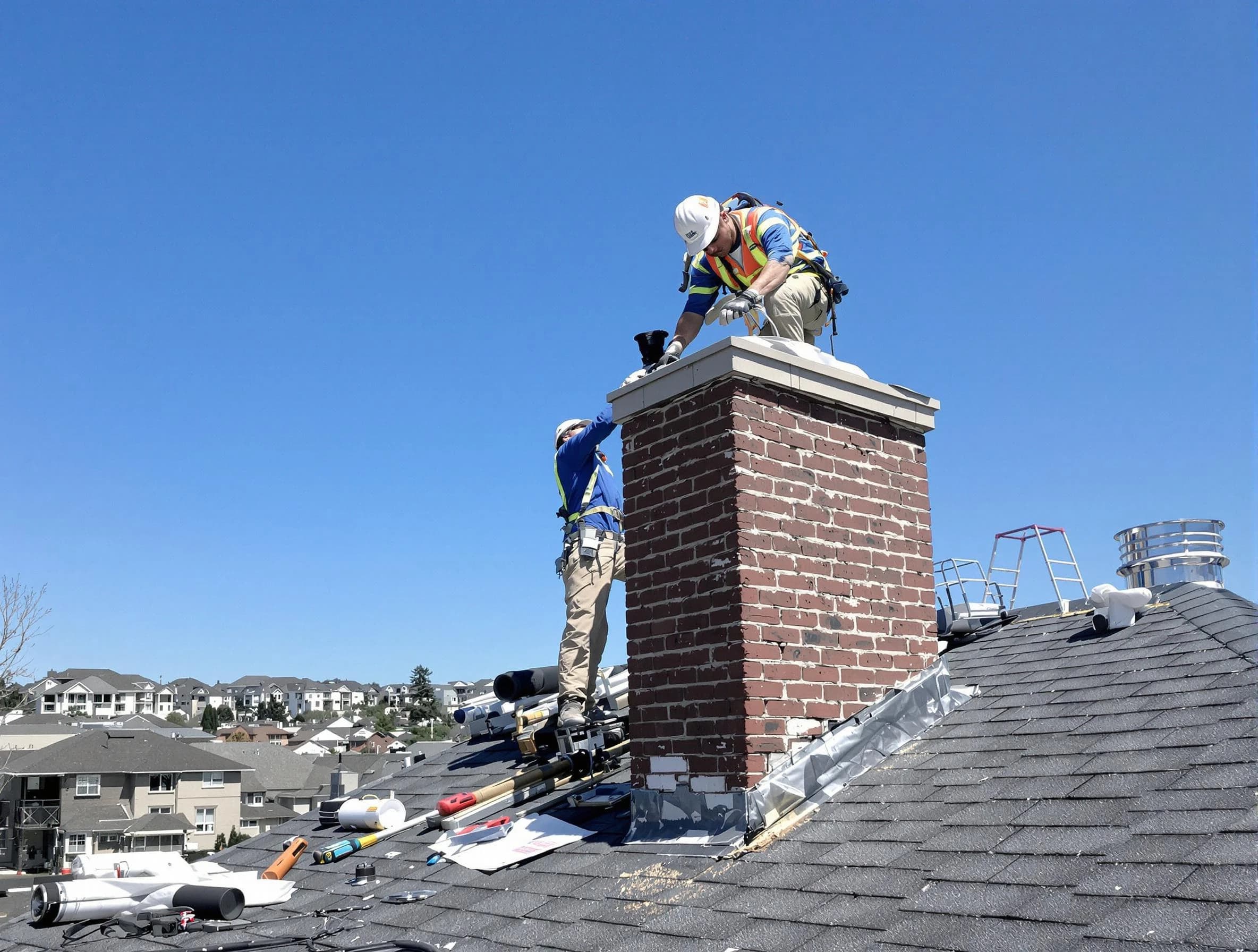 Mansfield Chimney Sweep repairing a chimney crown in Mansfield, MA