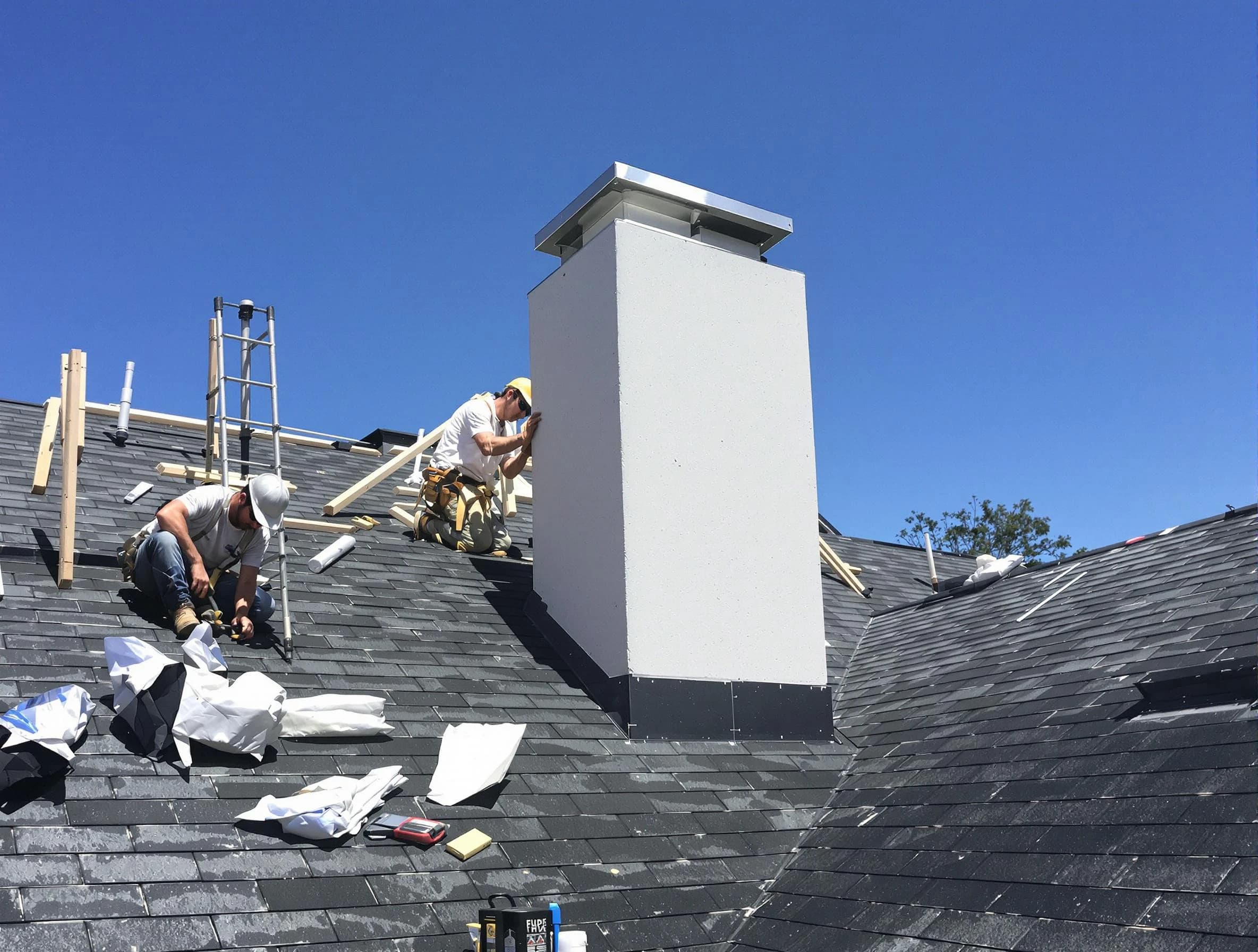 Mansfield Chimney Sweep crew installing a new chimney in Mansfield, MA