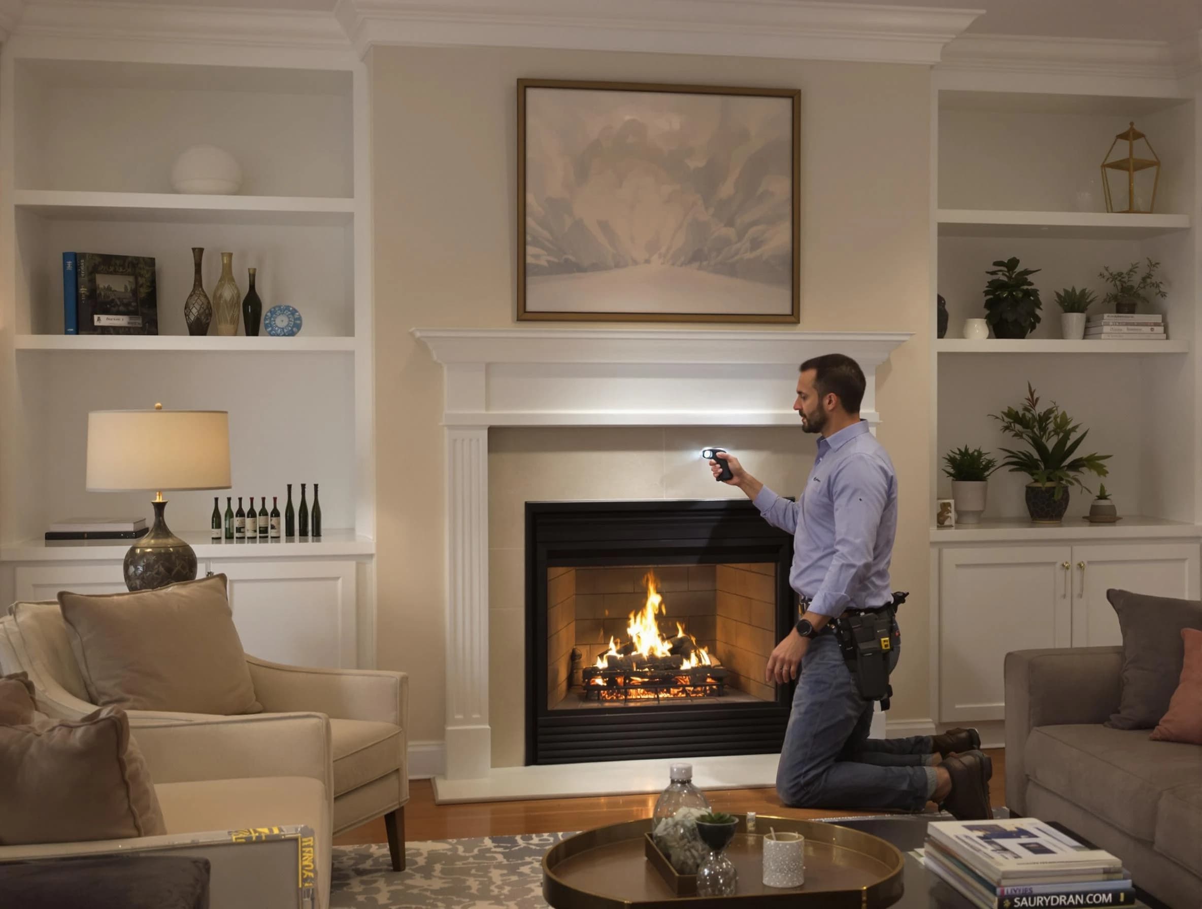 Mansfield Chimney Sweep conducting a fireplace safety inspection in Mansfield, MA