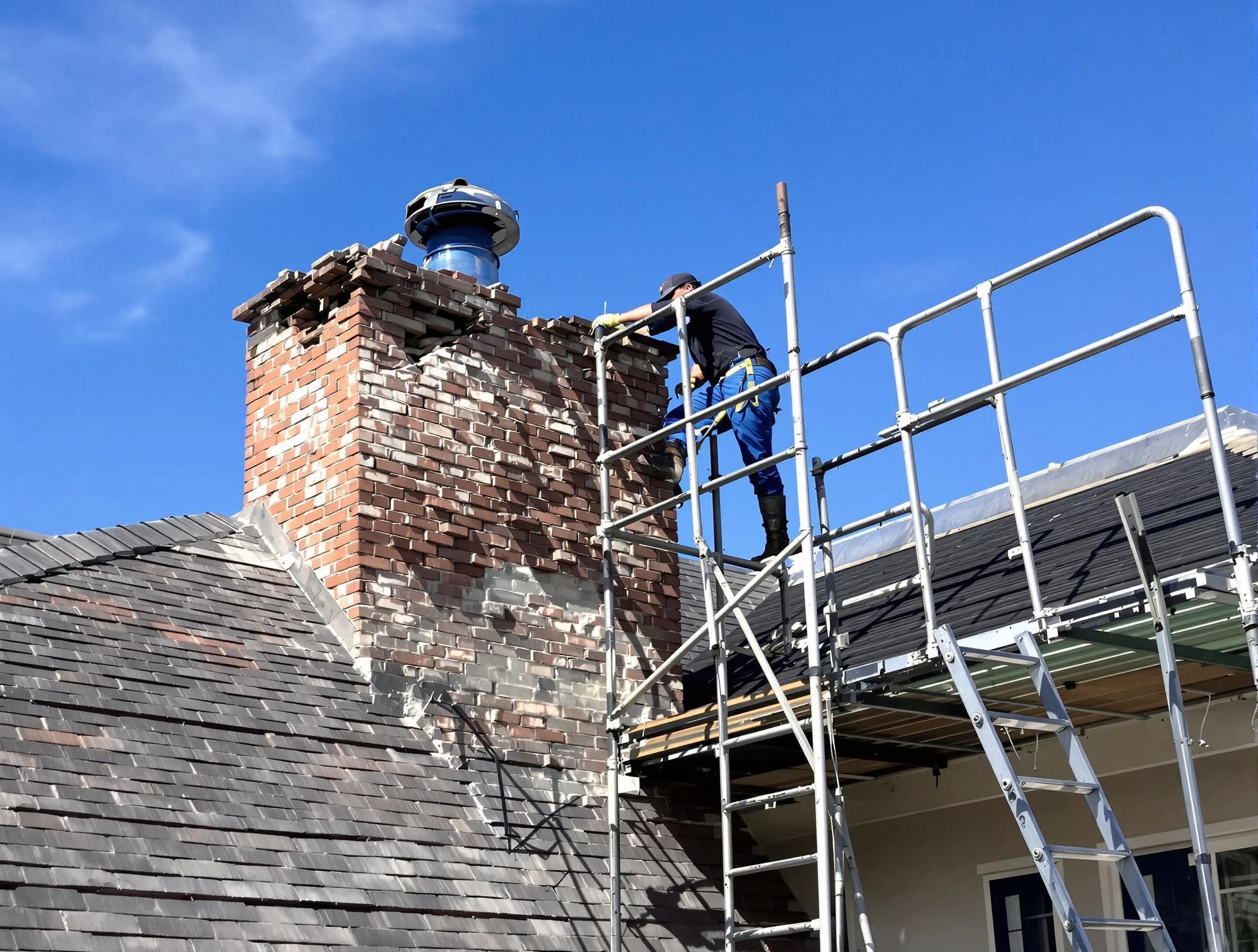 Rebuilding a chimney structure by Mansfield Chimney Sweep in Mansfield, MA