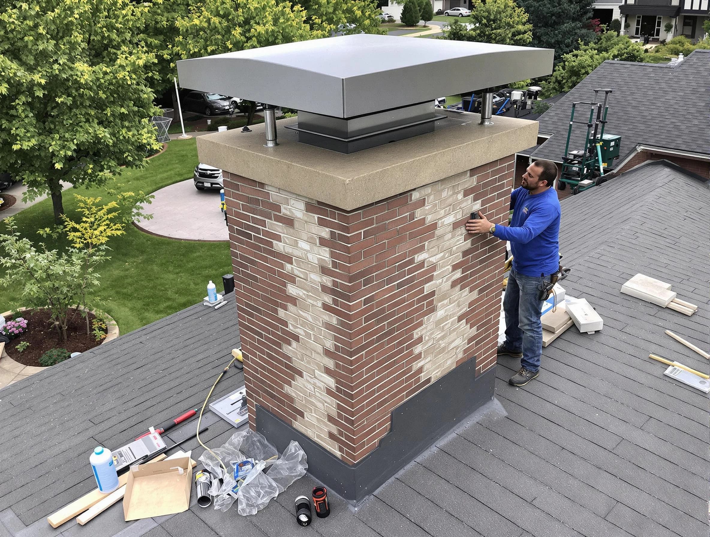 Mansfield Chimney Sweep team working on a custom chimney remodel in Mansfield, MA