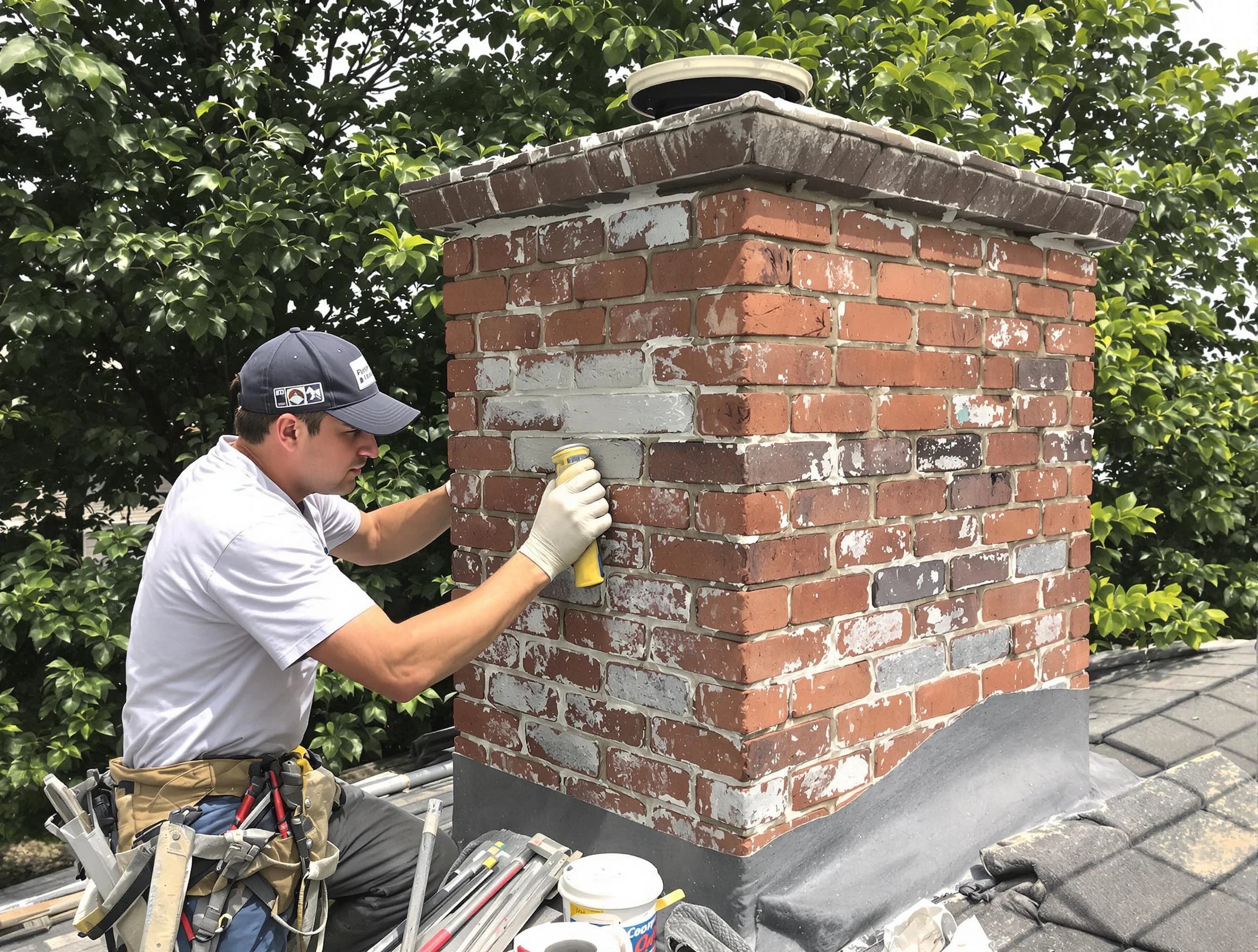 Mansfield Chimney Sweep restoring an aging chimney in Mansfield, MA