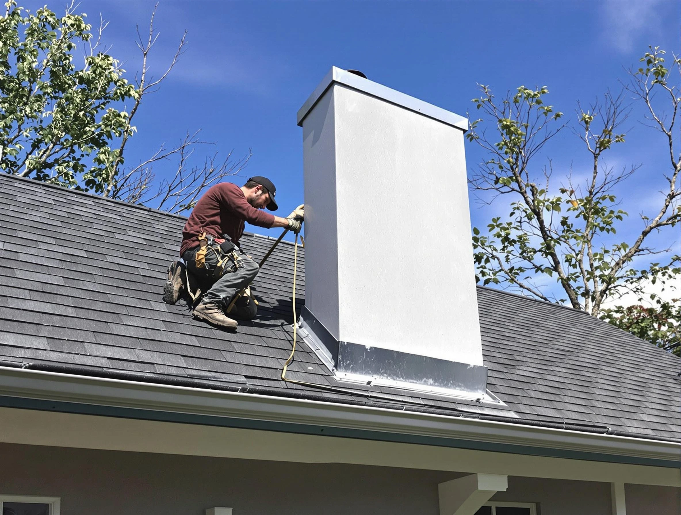 Mansfield Chimney Sweep team member finishing chimney construction in Mansfield, MA