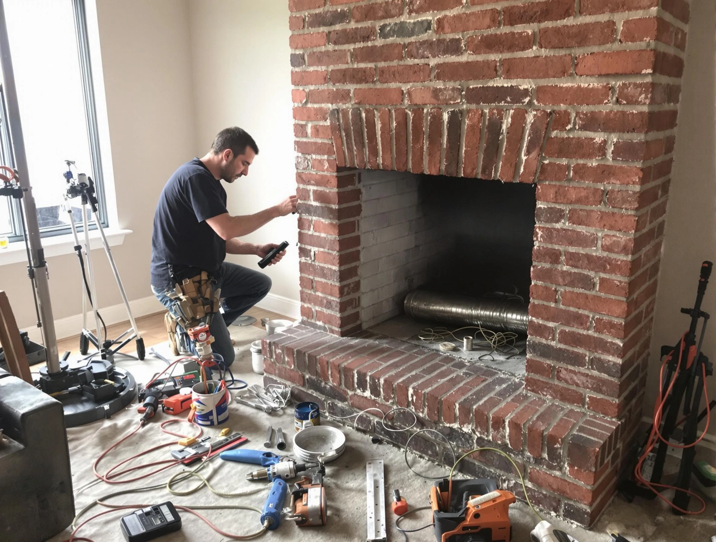Mansfield Chimney Sweep specialist finalizing chimney liner service in Mansfield, MA